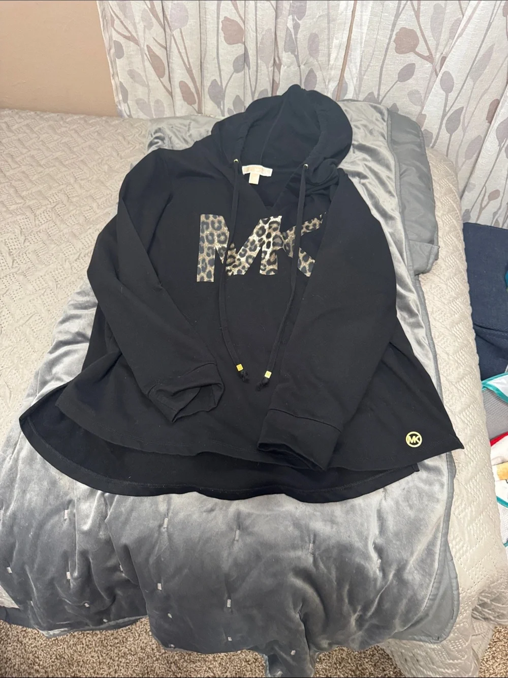 Michael Kors Black Hoodie with Leopard MK Accent